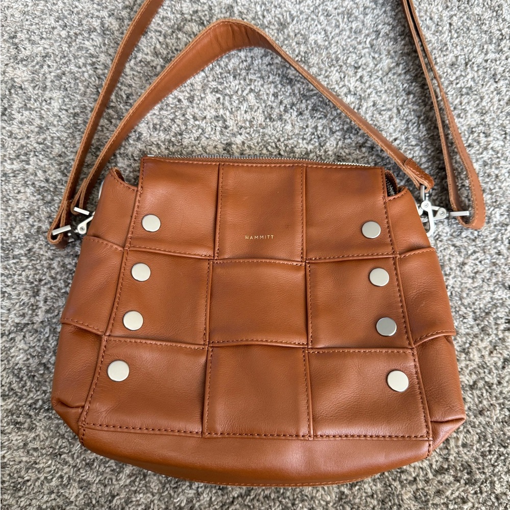 Hammitt Tan Woven Patch Shoulder Bag with Silver Studs